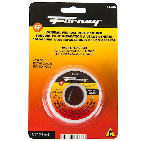 Forney Solder, General Purpose Repair, Acid Core, 1/8 in, 4 Ounce 61536